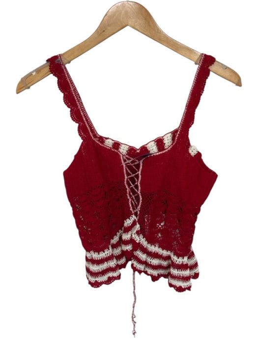Carolina K Size S red & cream Cotton Sleeveless sea shell Macrame Detail Top red & cream / S