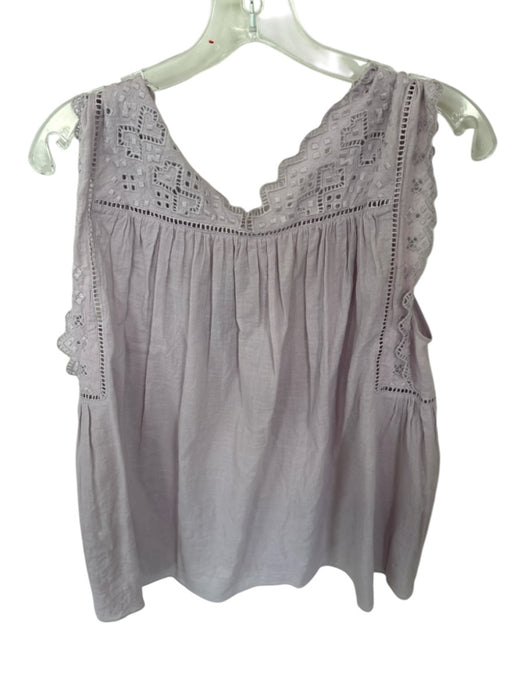 Rebecca Taylor Size 8 Purple Cotton Cap Sleeve Lace Detail V Neck Top Purple / 8