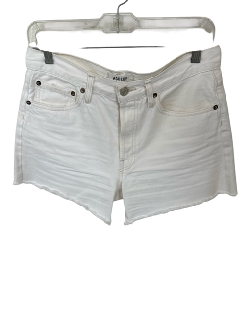 Agolde Size 27 White Organic Cotton High Waist Button Fly Cut Off Denim Shorts White / 27