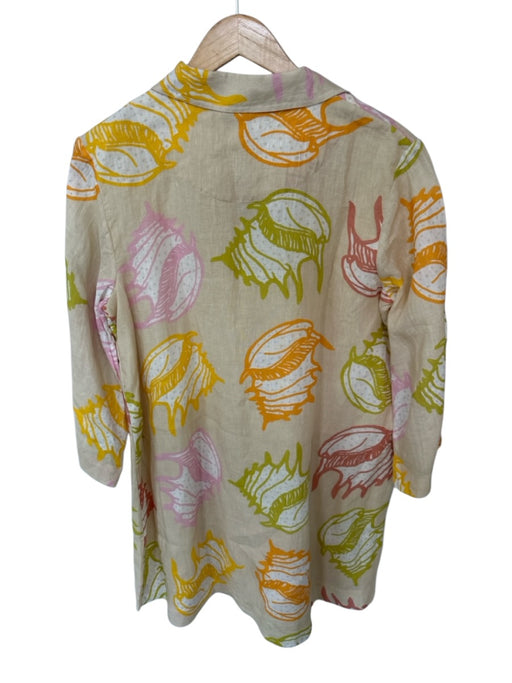 Elizabeth James the Label Size S Tan & Green Linen Long Sleeve Seashells Dress Tan & Green / S