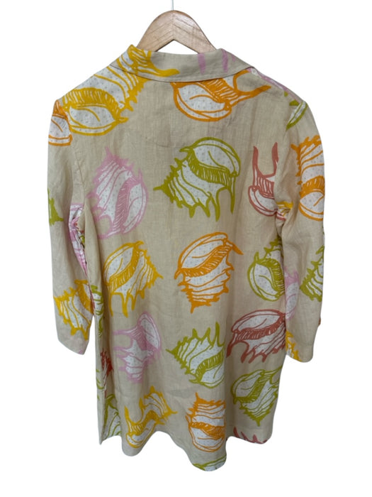 Elizabeth James the Label Size S Tan & Green Linen Long Sleeve Seashells Dress Tan & Green / S