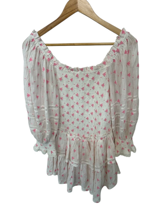 Loveshackfancy Size XS White & Pink Cotton Smocked Long Balloon Sleeve Dress White & Pink / XS