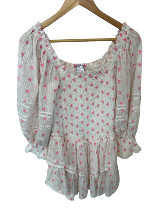 Loveshackfancy Size XS White & Pink Cotton Smocked Long Balloon Sleeve Dress White & Pink / XS