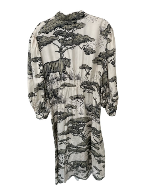 Las Surenas Size M Cream & Taupe Silk Long Sleeve Trees Button Down Maxi Dress Cream & Taupe / M