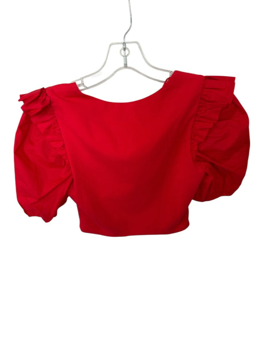 English Factory Size XS Red Cotton Blend 3/4 Balloon Sleeve Ruffles Cropped Top Red / XS