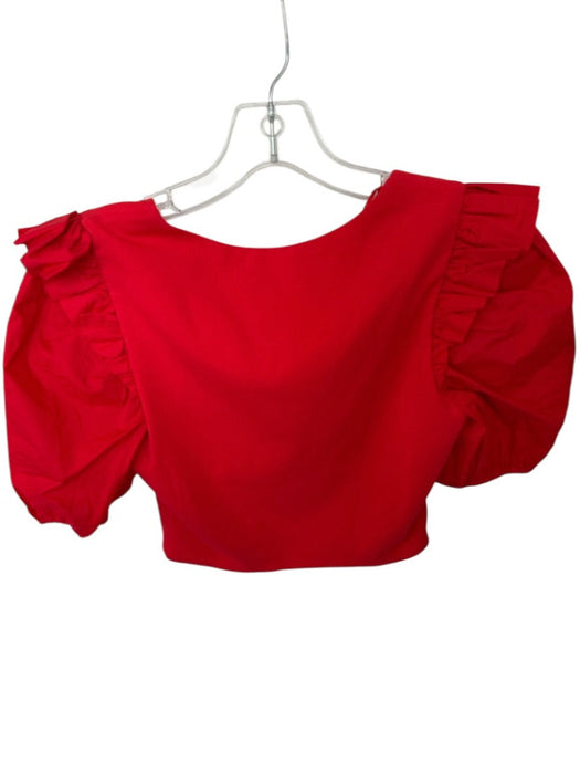 English Factory Size XS Red Cotton Blend 3/4 Balloon Sleeve Ruffles Cropped Top Red / XS