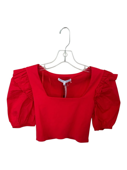 English Factory Size XS Red Cotton Blend 3/4 Balloon Sleeve Ruffles Cropped Top Red / XS