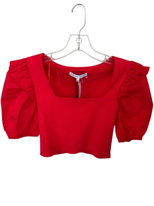 English Factory Size XS Red Cotton Blend 3/4 Balloon Sleeve Ruffles Cropped Top Red / XS