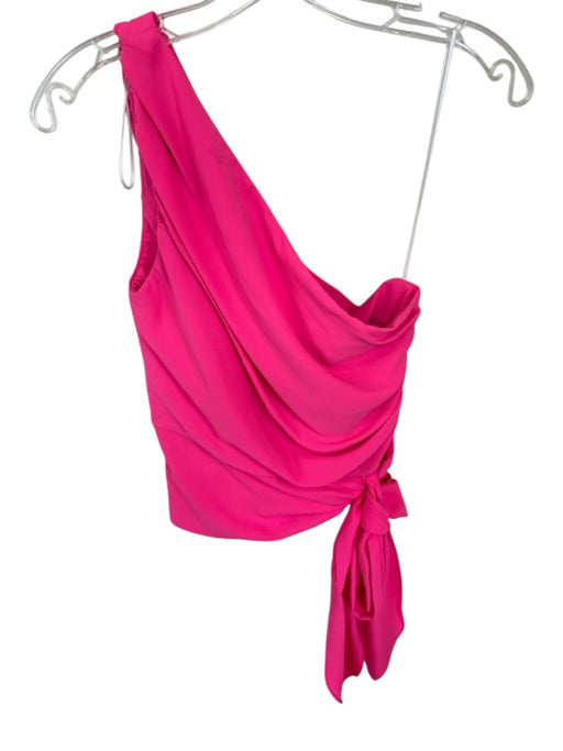 Amanda Uprichard Size S Neon Pink Polyester One Shoulder Side Zip Cropped Top Neon Pink / S