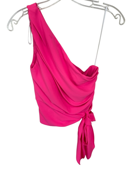 Amanda Uprichard Size S Neon Pink Polyester One Shoulder Side Zip Cropped Top Neon Pink / S