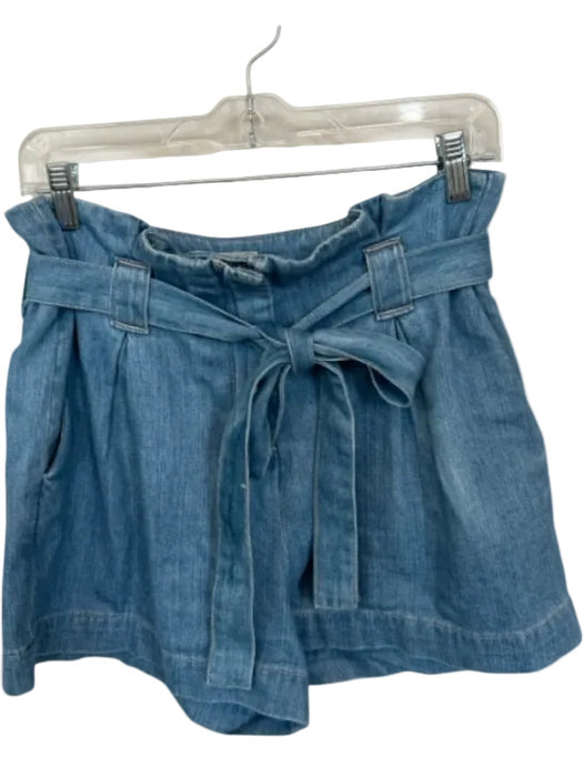 L'agence Size 27 Med Light Wash Cotton Blend High Waist Belted Denim Shorts Med Light Wash / 27