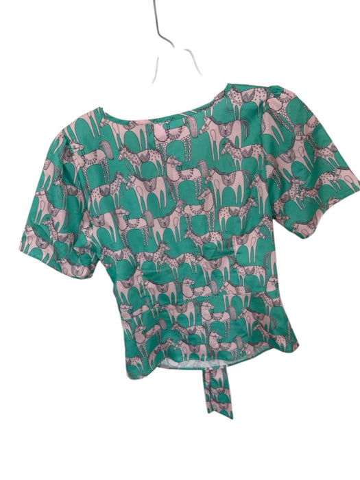 0 Degrees Celsius Size XS Green & Pink Polyester Short Sleeve Horses Top Green & Pink / XS