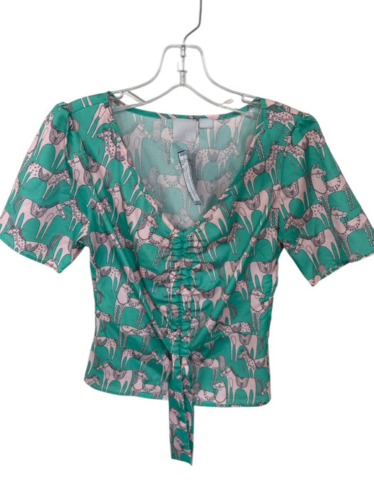 0 Degrees Celsius Size XS Green & Pink Polyester Short Sleeve Horses Top Green & Pink / XS