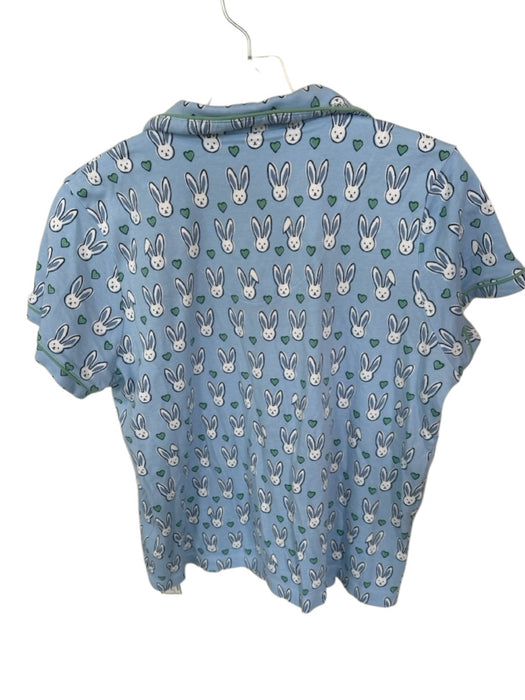 Roller Rabbit Size M Blue & Green Cotton Short Sleeve Bunnies Pajama Top Blue & Green / M