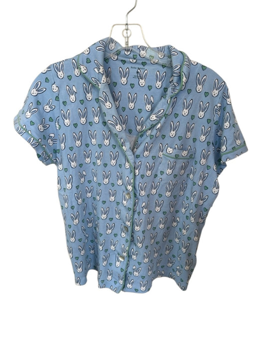 Roller Rabbit Size M Blue & Green Cotton Short Sleeve Bunnies Pajama Top Blue & Green / M