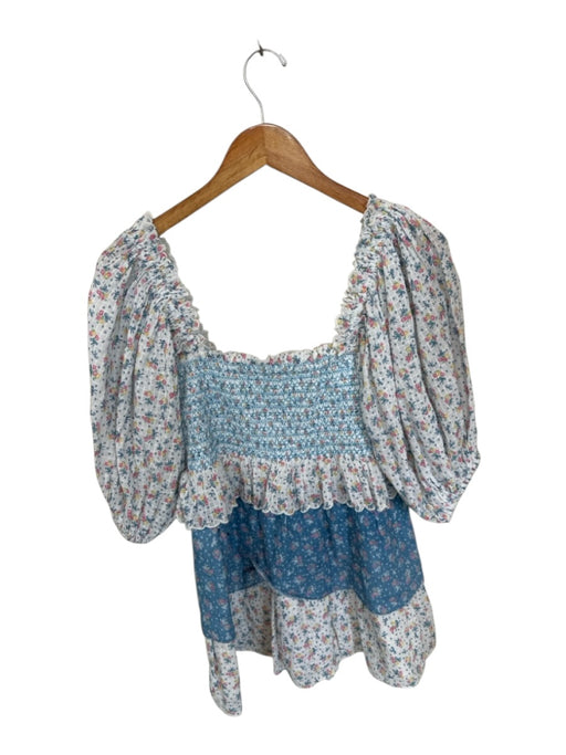 Loveshackfancy Size XS Blue & White Cotton Smocked Long Balloon Sleeve Dress Blue & White / XS