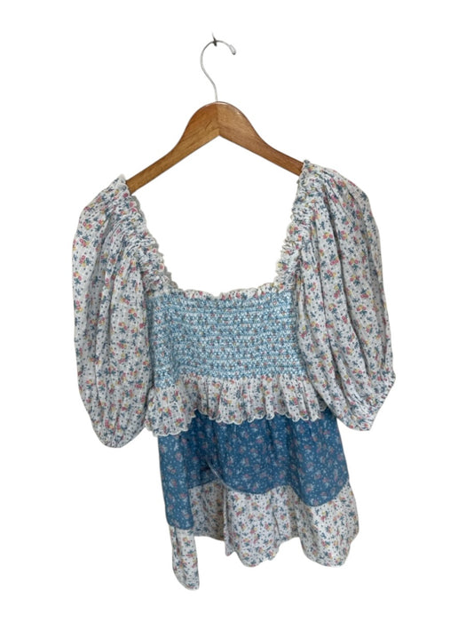 Loveshackfancy Size XS Blue & White Cotton Smocked Long Balloon Sleeve Dress Blue & White / XS