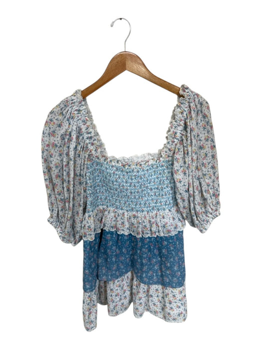 Loveshackfancy Size XS Blue & White Cotton Smocked Long Balloon Sleeve Dress Blue & White / XS