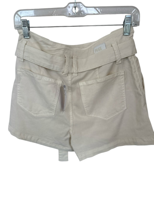 Paige Size 28 Cream Cotton Blend High Waist Belted Shorts Cream / 28