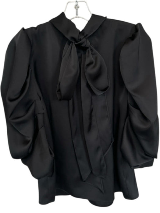 Misa Size M Black Polyester Mock Collar Long Balloon Sleeve Top Black / M