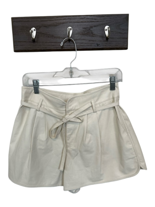 Paige Size 4 Cream Vegan Leather High Waist Belted Front Pocket Shorts Cream / 4