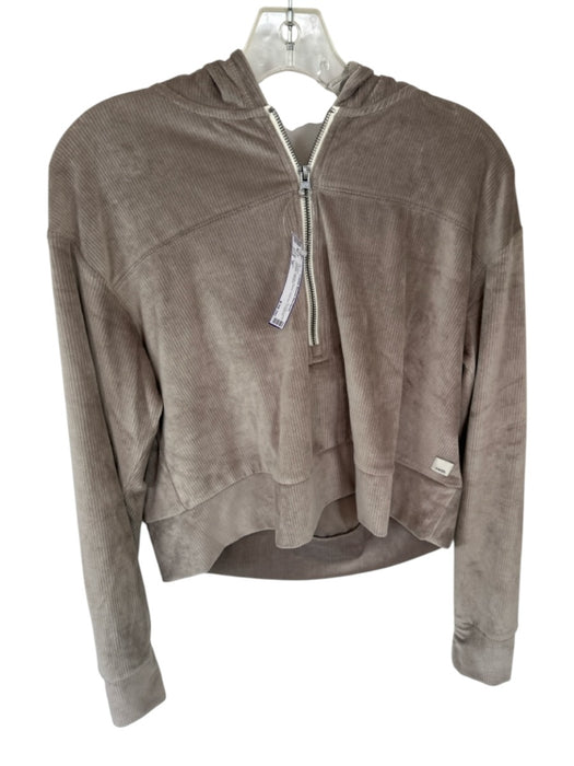 Vuori Size M Taupe Velvet Hood Half Zip Cropped Athletic Jacket Taupe / M