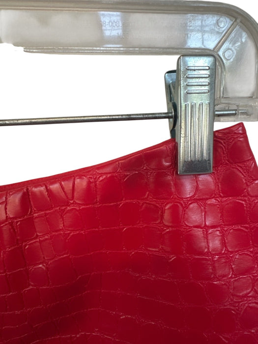 Alice & Olivia Size 4 Red Vegan Leather Croc Embossed Pleated Back Zip Skirt Red / 4