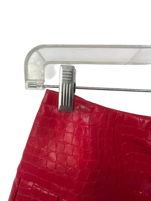 Alice & Olivia Size 4 Red Vegan Leather Croc Embossed Pleated Back Zip Skirt Red / 4