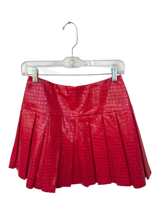 Alice & Olivia Size 4 Red Vegan Leather Croc Embossed Pleated Back Zip Skirt Red / 4