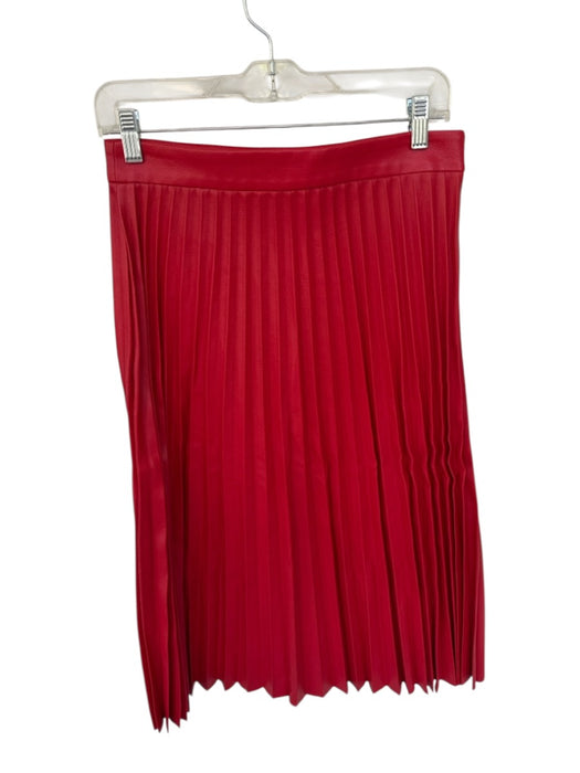 Milly Size 6 Red Vegan Leather Side Zip Pleated Maxi Skirt Red / 6