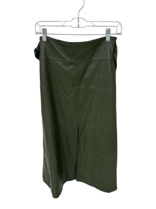 Tanya Taylor Size 8 Olive Green Vegan Leather High Waist Belted Slit Maxi Skirt Olive Green / 8