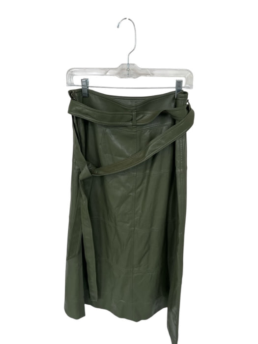 Tanya Taylor Size 8 Olive Green Vegan Leather High Waist Belted Slit Maxi Skirt Olive Green / 8