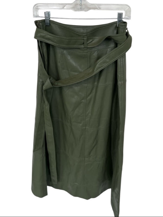 Tanya Taylor Size 8 Olive Green Vegan Leather High Waist Belted Slit Maxi Skirt Olive Green / 8