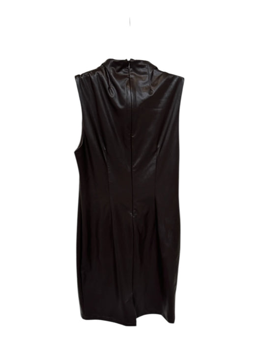 Joseph Ribkoff Size 8 Brown Vegan Leather Mock Neck Sleeveless Back Zip Dress Brown / 8