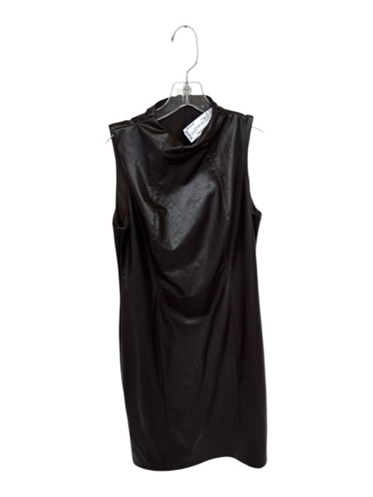 Joseph Ribkoff Size 8 Brown Vegan Leather Mock Neck Sleeveless Back Zip Dress Brown / 8