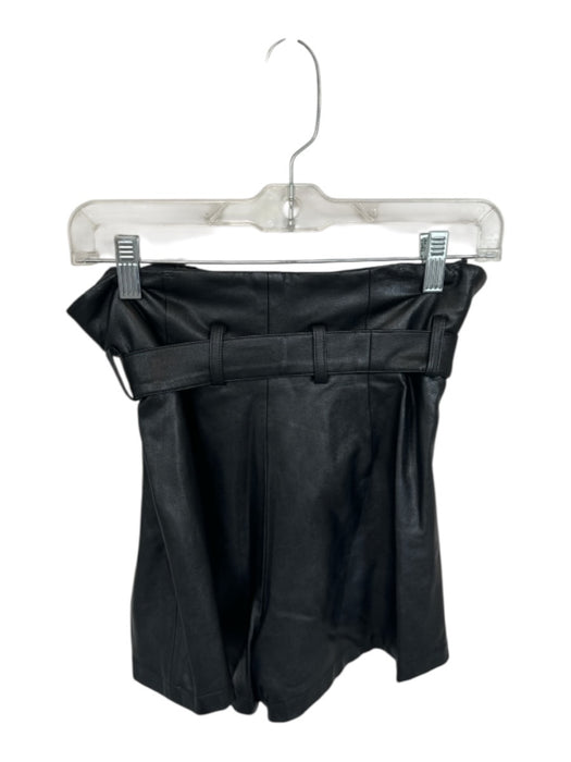 Amanda Uprichard Size S Black Vegan Leather High Waist Belted Shorts Black / S