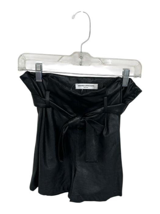 Amanda Uprichard Size S Black Vegan Leather High Waist Belted Shorts Black / S