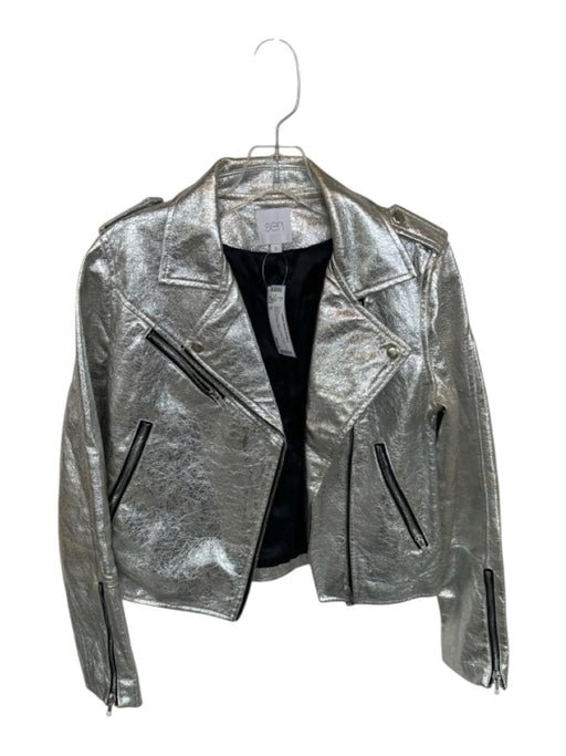 Sen Size S Silver Vegan Leather Metallic Silver Hardware Moto Jacket Silver / S