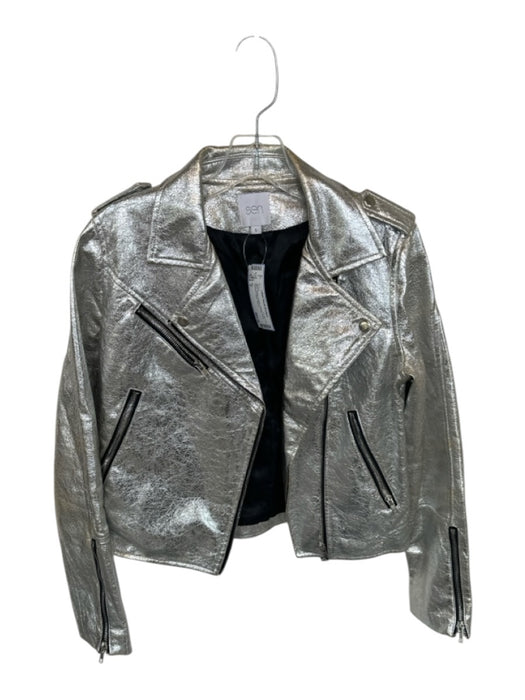 Sen Size S Silver Vegan Leather Metallic Silver Hardware Moto Jacket Silver / S