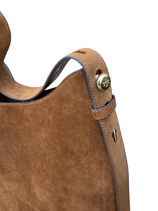 Tory Burch Brown Suede Shoulder Strap tall Gold Hardware Bucket Bag Brown / L