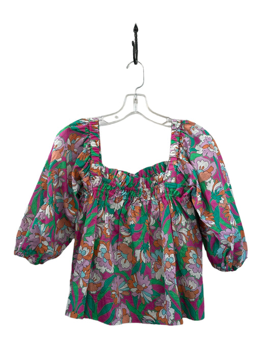 La Roque Size M Pink & Green Cotton Long Sleeve Floral Top Pink & Green / M