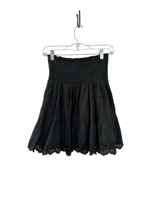 La Vie Rebecca Taylor Size S Black Cotton Rouched Eyelet Scallop Detail Skirt Black / S