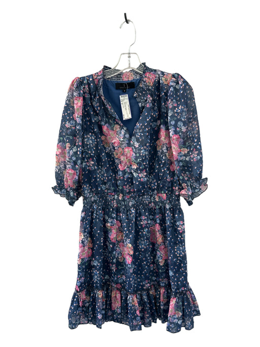 Abbey Glass Size M Blue & Pink Polyester 3/4 Sleeve Floral Elastic Waist Dress Blue & Pink / M