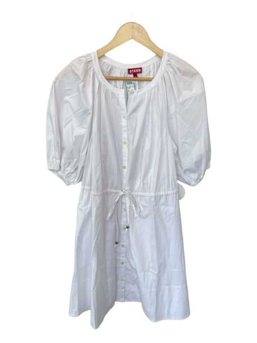 Staud Size M White Cotton Short Balloon Sleeve Button Down Dress White / M