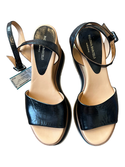 Paloma Barcelo Shoe Size 39 Black & Tan Leather Faux Wood Platform Sandals Black & Tan / 39