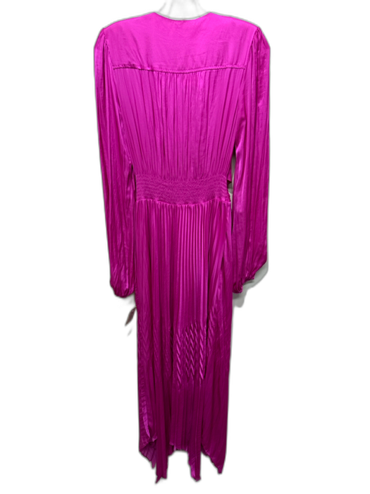 Ramy Brook Size S Fuschia Pink Polyester Long puff sleeve V Neck Pleats Dress Fuschia Pink / S