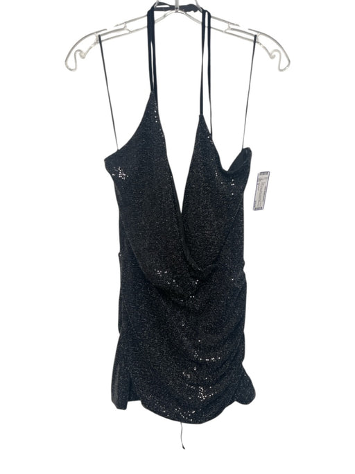 Ramy Brook Size 8 Silver & Black Nylon Blend Surplice Sequin Sleeveless Dress Silver & Black / 8