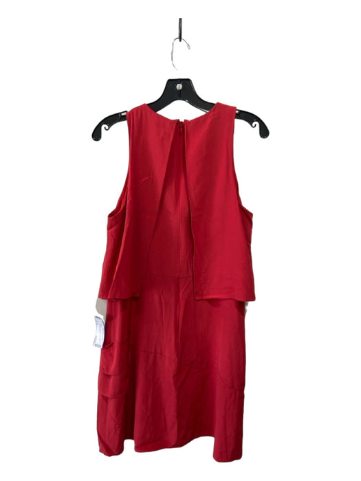 Tibi Size 8 Red Silk Sleeveless Tiered Ruffle Overlay Dress Red / 8