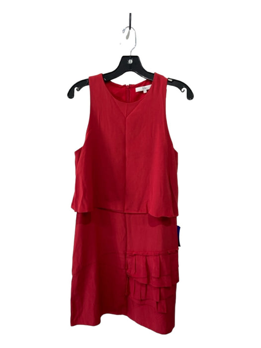 Tibi Size 8 Red Silk Sleeveless Tiered Ruffle Overlay Dress Red / 8