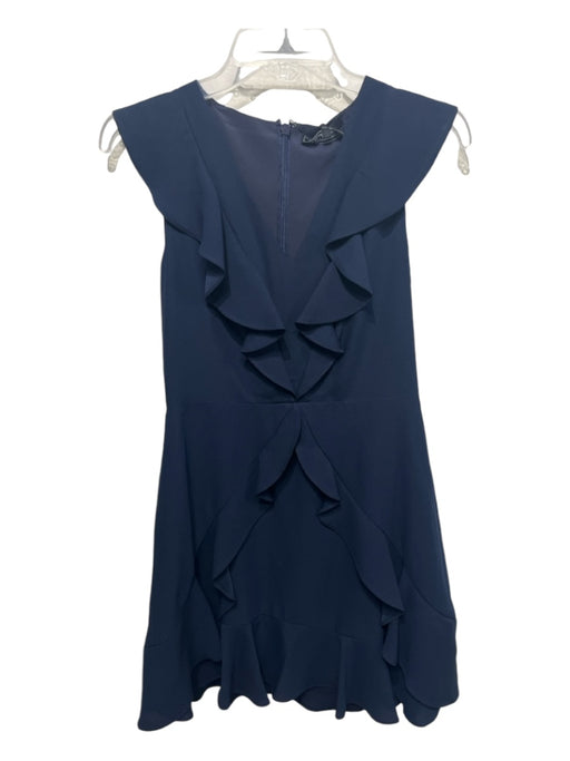 BCBG Maxazria Size 6 Navy Blue Polyester ruffles V Neck Sleeveless Dress Navy Blue / 6